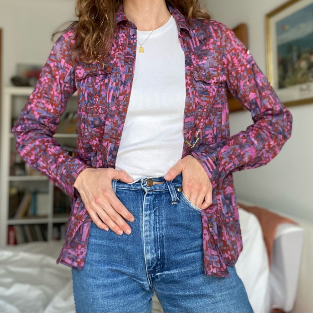 Eddie Bauer Purple and Pink Button Down Shirt